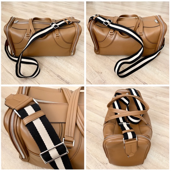 BALLY Fred Beige Leather Logo Duffle Bag Weekender - Picture 3 of 8